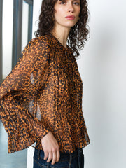 Lottie Chiffon Leopard Print Orange Peplum Blouse