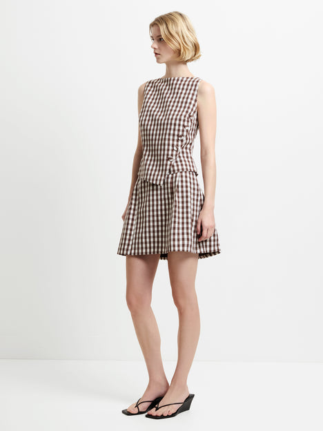 Lexi Tailored Brown Gingham Asymmetric Top