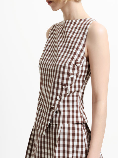 Lexi Tailored Brown Gingham Asymmetric Top