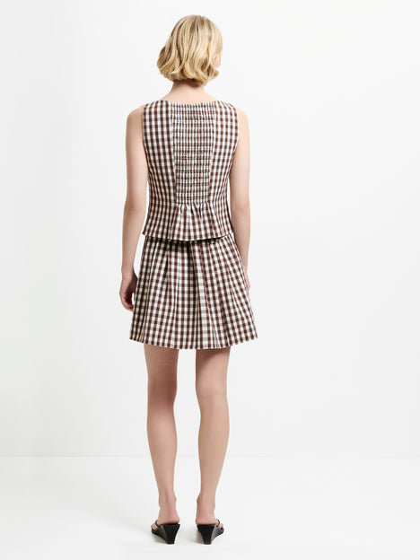 Lexi Tailored Brown Gingham Asymmetric Top