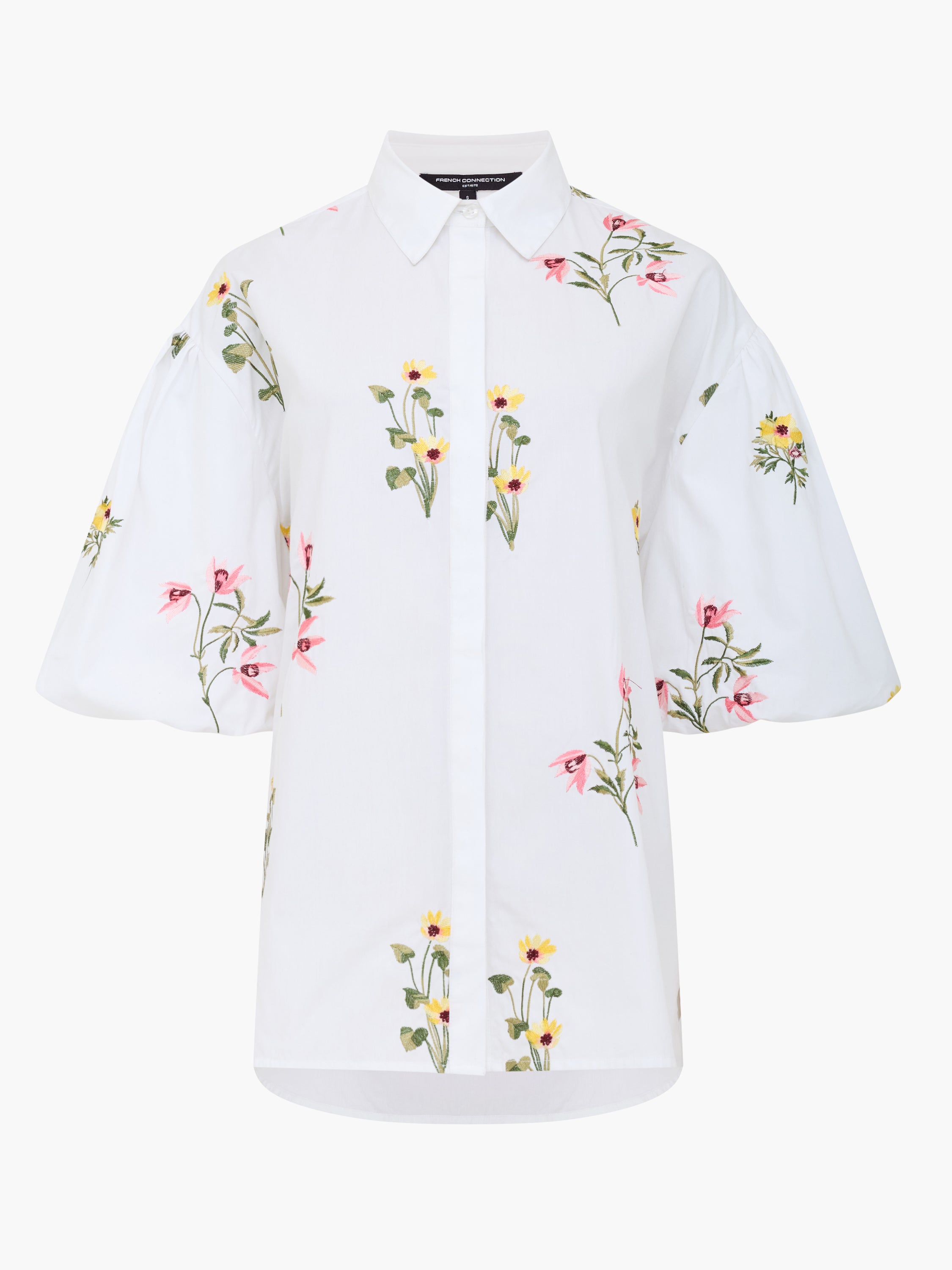 Cambria Cotton Floral Embroidered Puff Sleeve Shirt