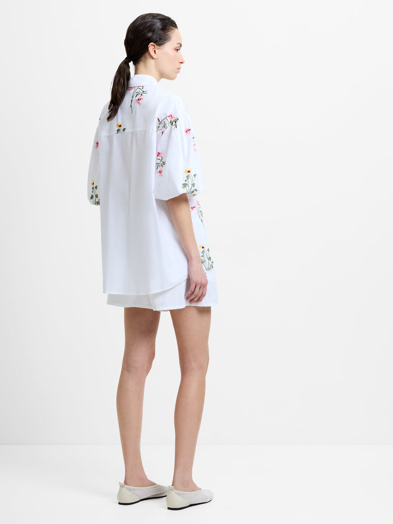Cambria Cotton Floral Embroidered Puff Sleeve Shirt