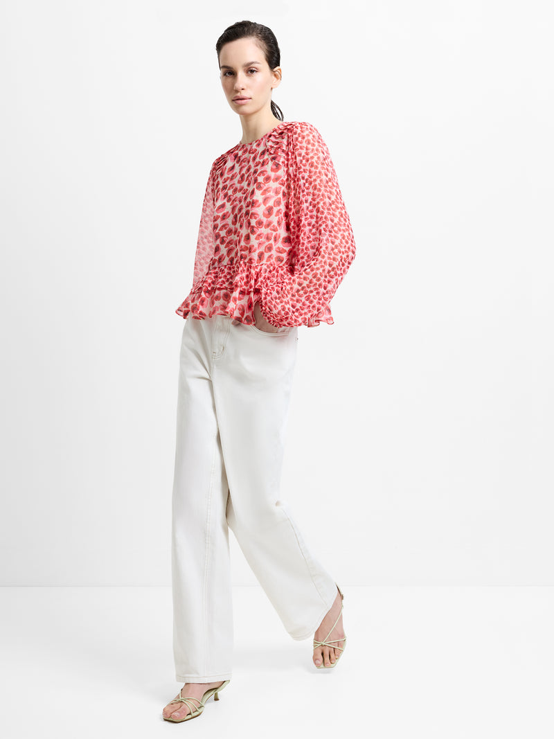 Poppy Emina Semi-Sheer Puff Sleeve Top