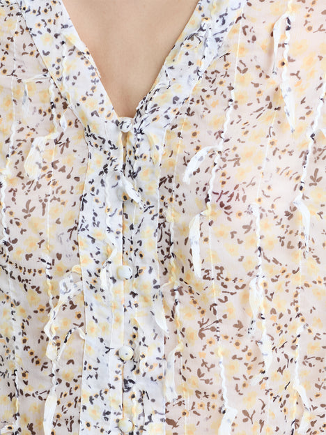 Bonnie Abstract Print Textured V Neck Blouse