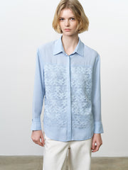 Mila Lace Layered Long Sleeve Light Blue Shirt