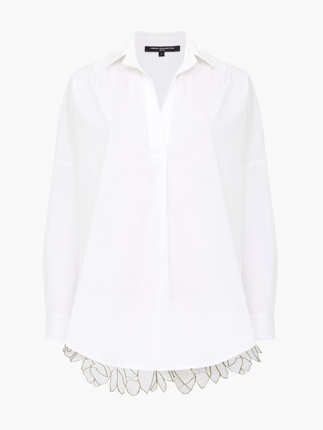 Alexis Floral Cutwork Back White Popover Shirt