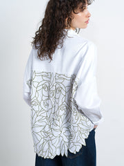 Alexis Floral Cutwork Back White Popover Shirt