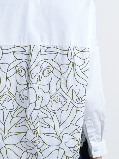 Alexis Floral Cutwork Back White Popover Shirt