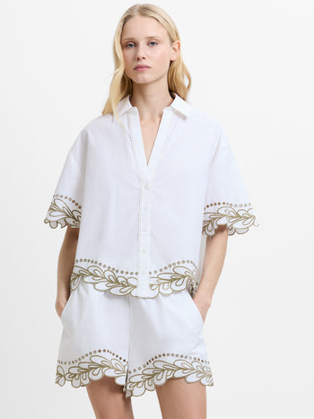 Alissa Cotton Embroidered Trim White Shirt