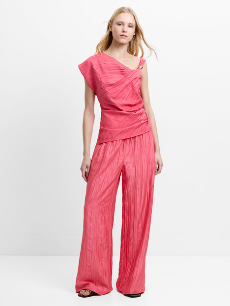 Novie Crinkle Asymmetric Pink Top
