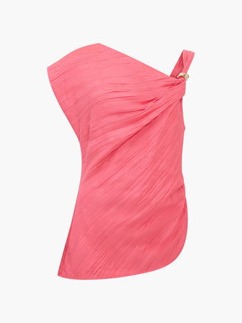 Novie Crinkle Asymmetric Pink Top