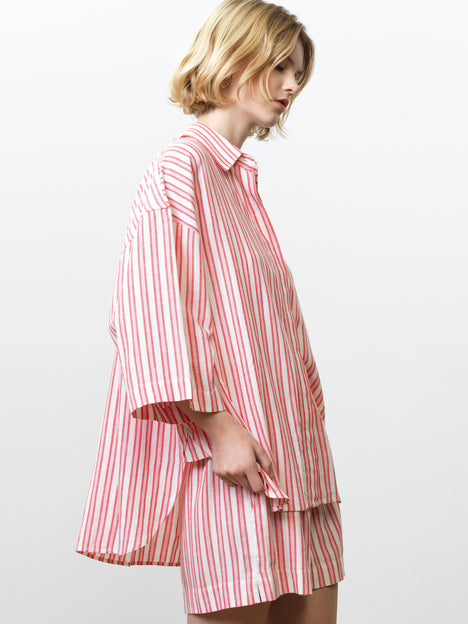 Cheryl Linen Blend Striped Long Sleeve Pink Shirt