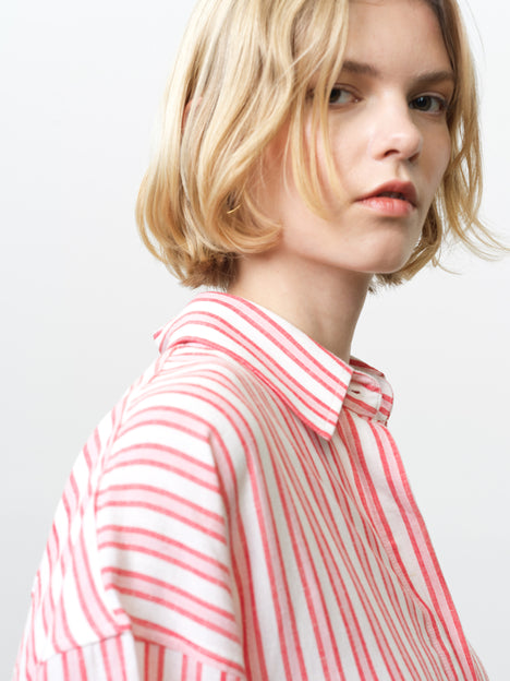 Cheryl Linen Blend Striped Long Sleeve Pink Shirt