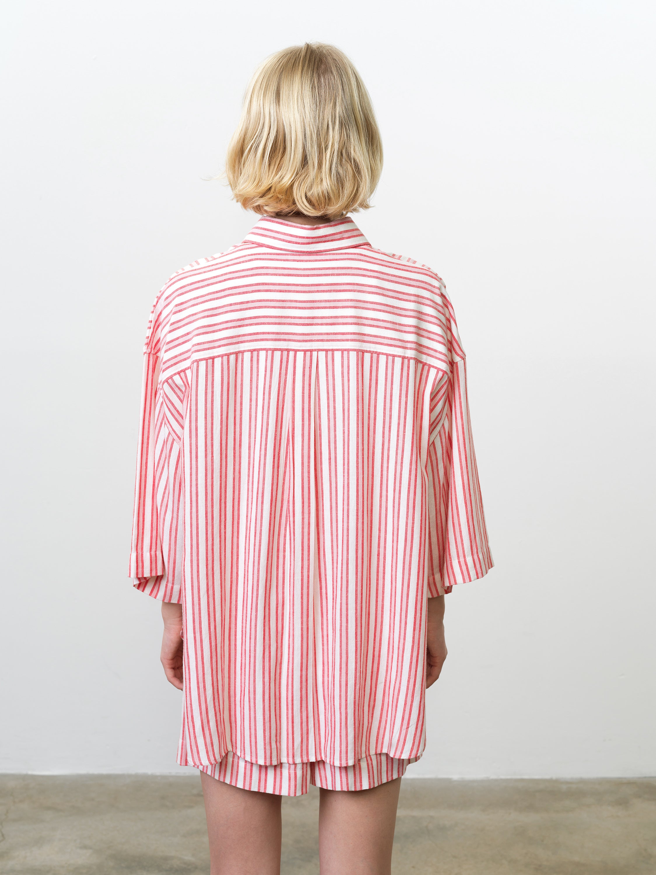 Cheryl Linen Blend Striped Long Sleeve Pink Shirt