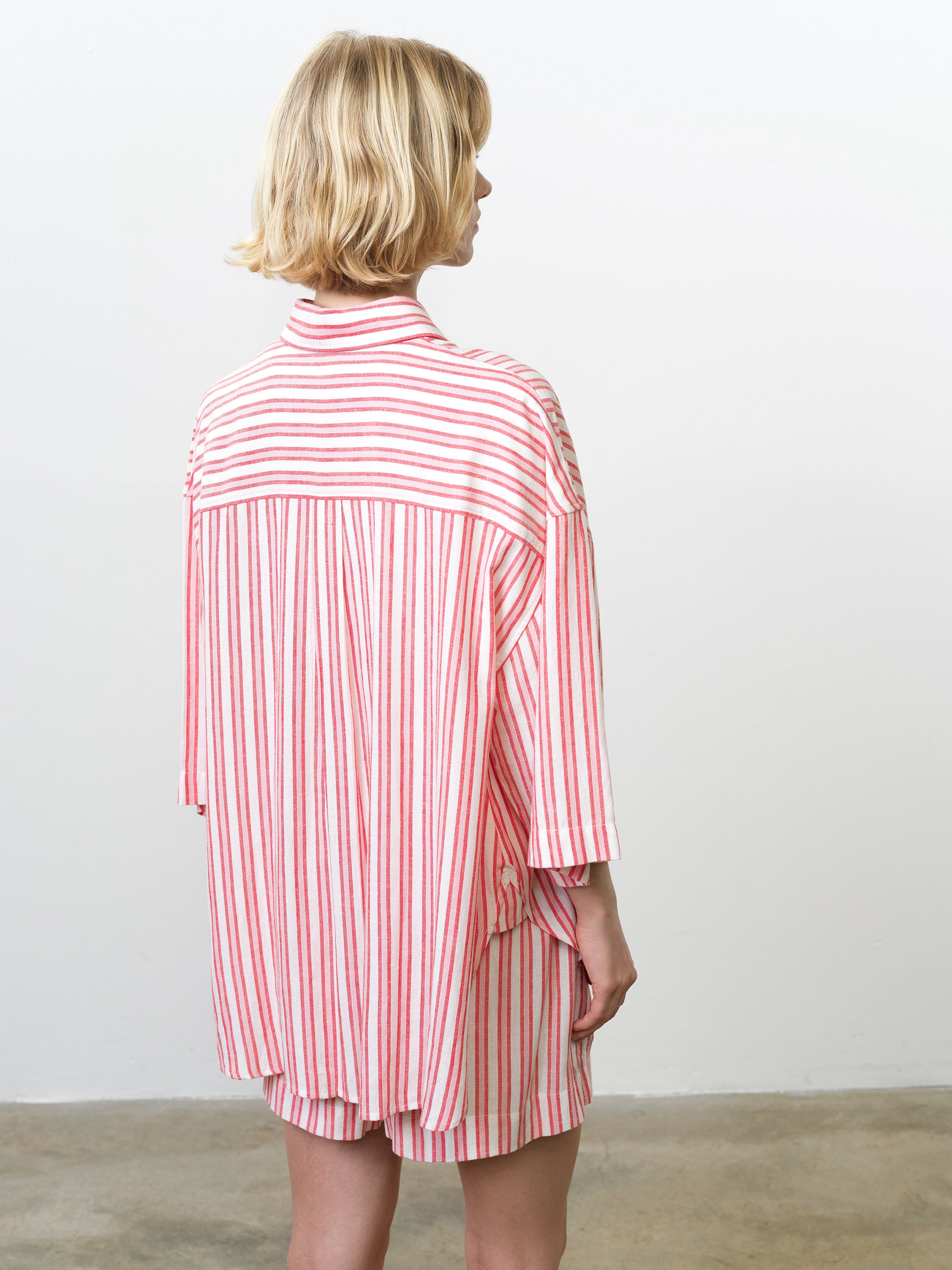 Cheryl Linen Blend Striped Long Sleeve Pink Shirt