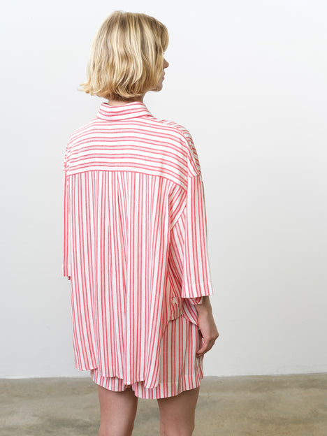 Cheryl Linen Blend Striped Long Sleeve Pink Shirt