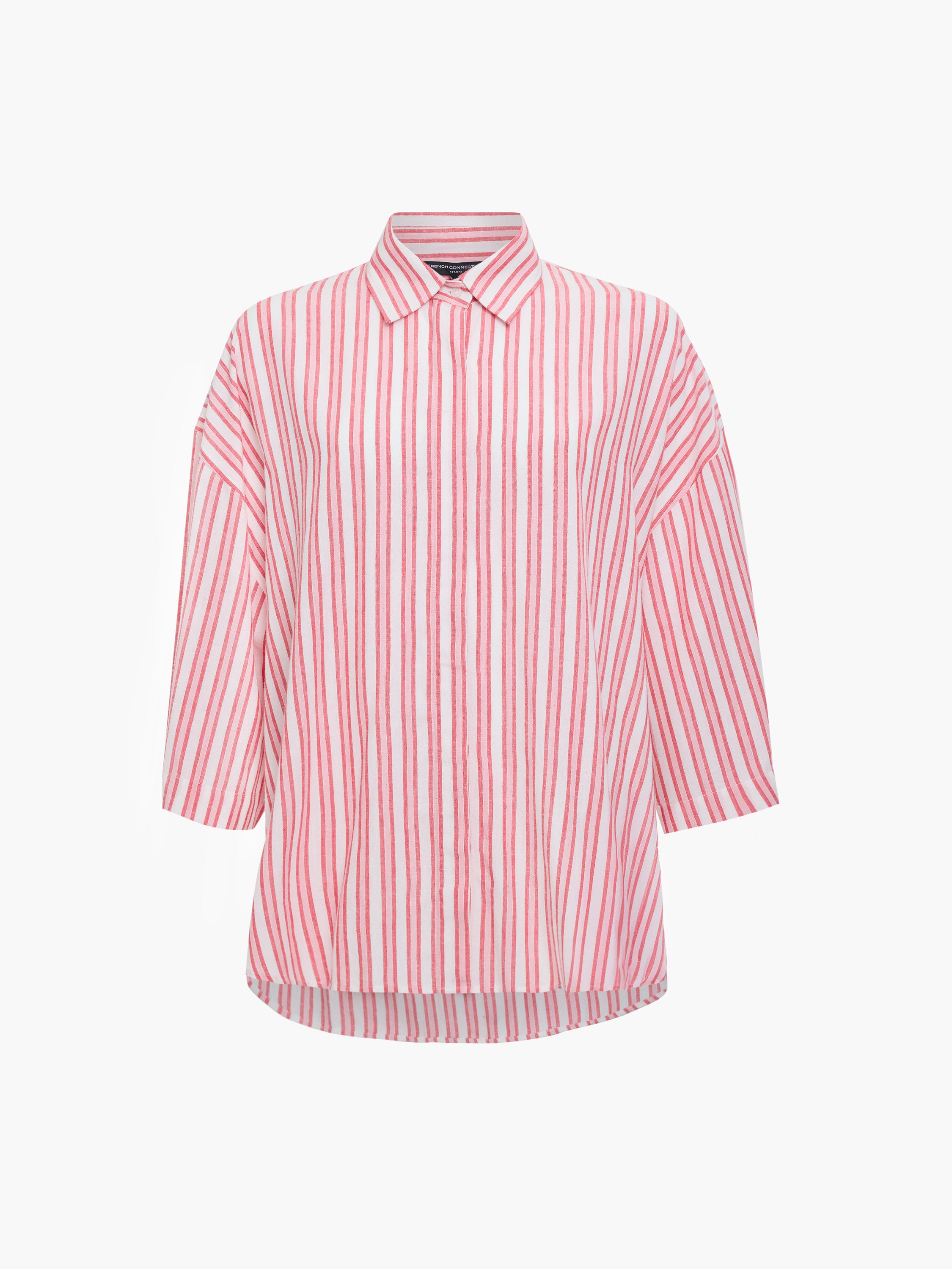 Cheryl Linen Blend Striped Long Sleeve Pink Shirt