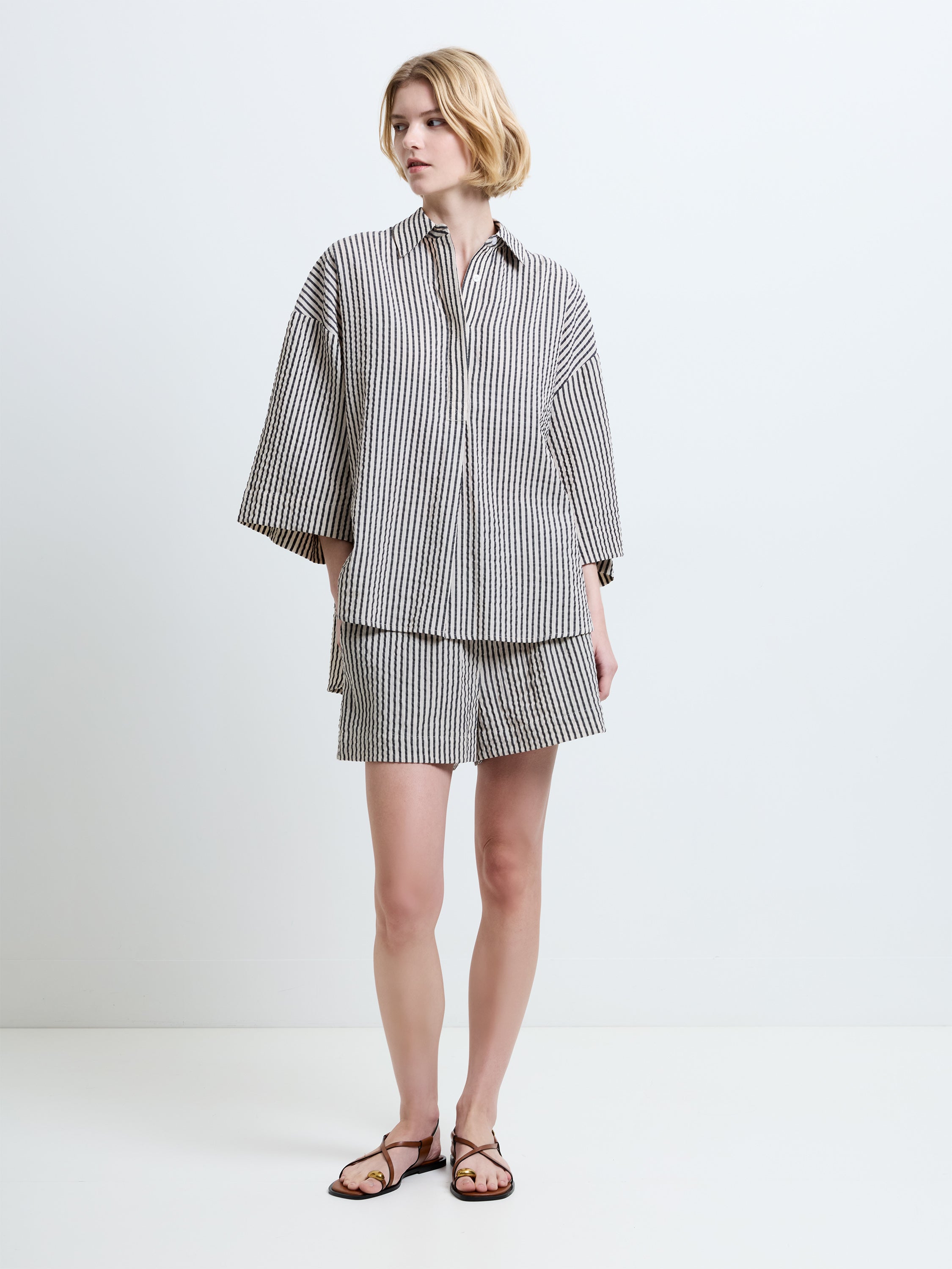 Lia Seersucker Striped Shirt