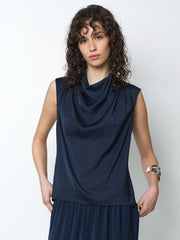 Damasco Air Flow Sleeveless Cowl Neck Navy Top
