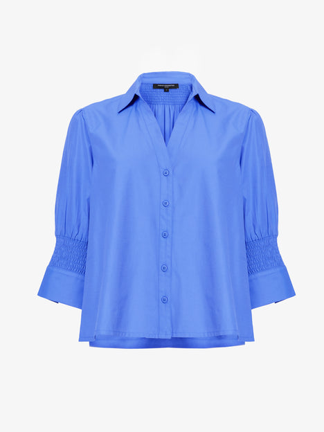 Era Poplin Tie Back V Neck Blue Top