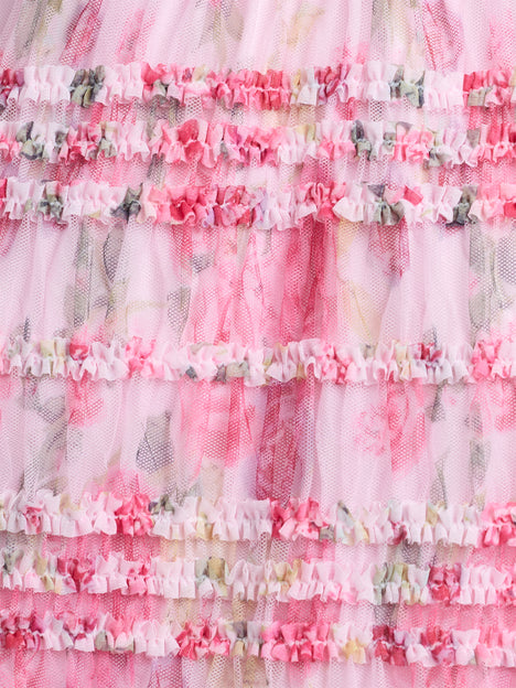 Vanessa Mesh Ruffle Pink Floral Peplum Top