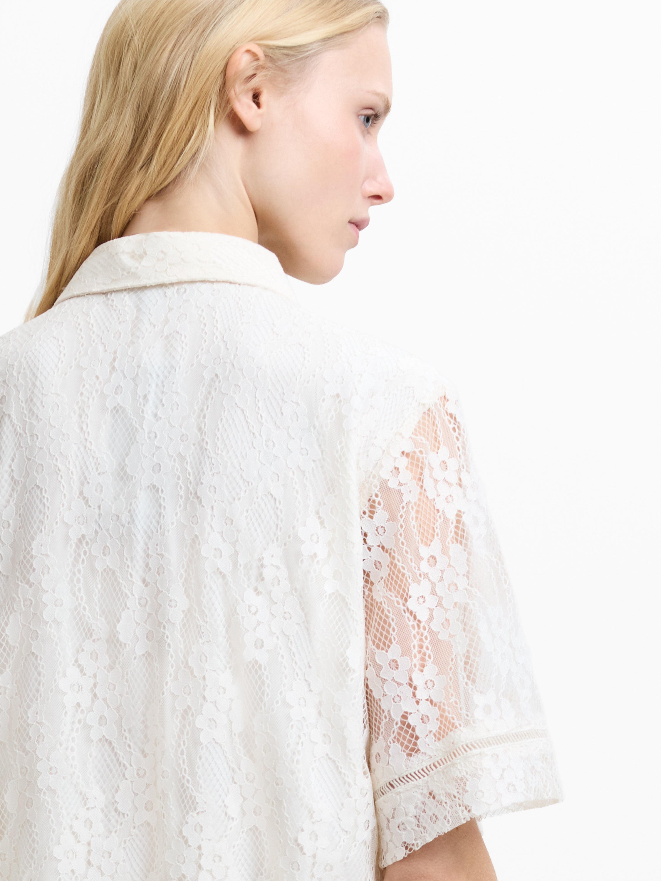 Zoe Lace Cream Short Sleeve Button Through Shirt