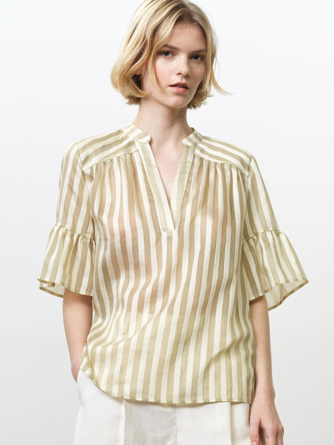Adeline Relaxed Green Striped V Neck Top