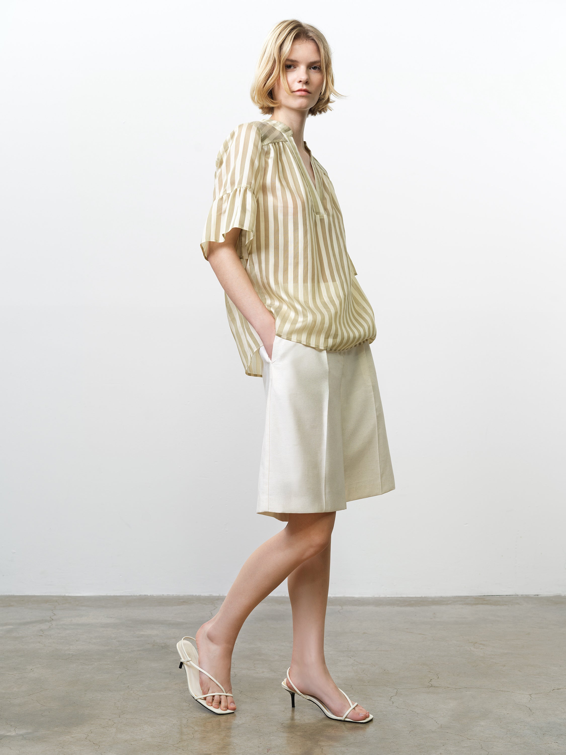 Adeline Relaxed Green Striped V Neck Top