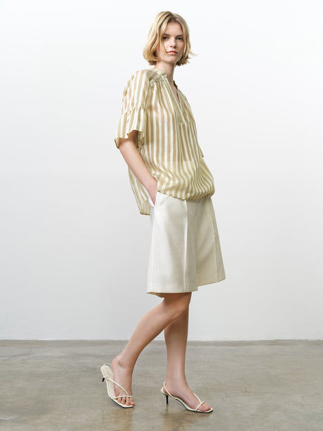 Adeline Relaxed Green Striped V Neck Top