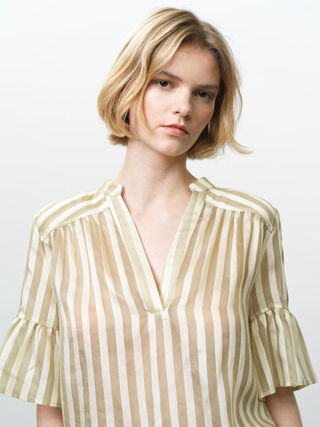 Adeline Relaxed Green Striped V Neck Top