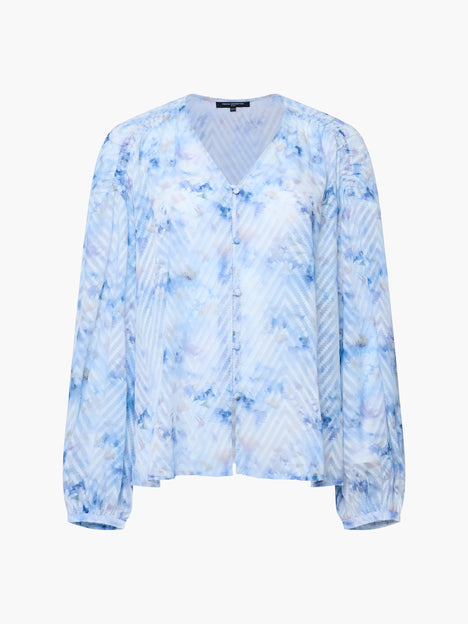 Daisy Floral Chevron Relaxed Blue Blouse