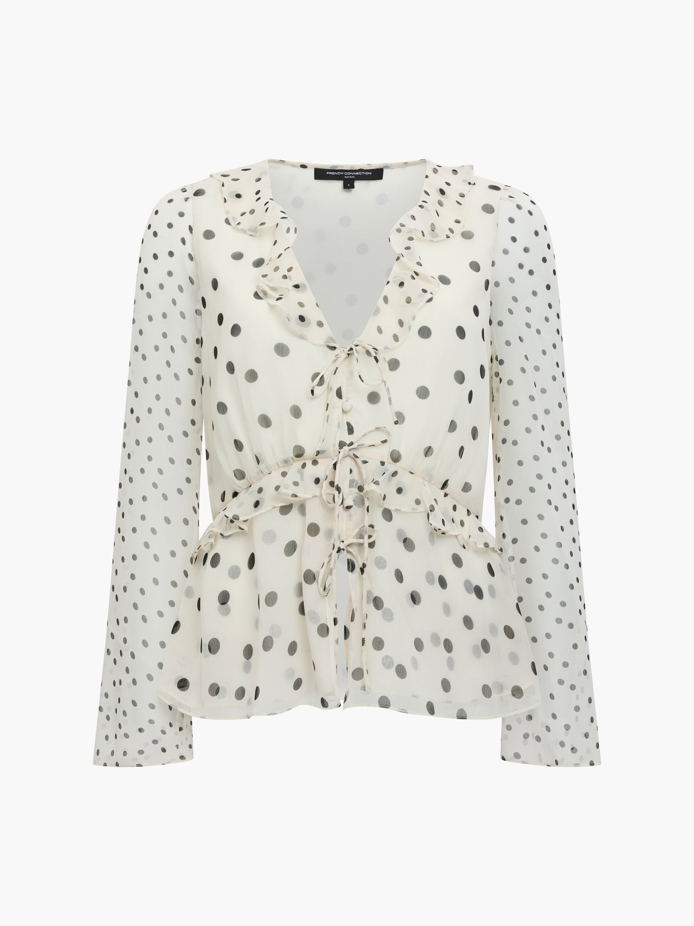 Emina Chiffon Monochrome Polka Dot Ruffle Top Porcelain Cream