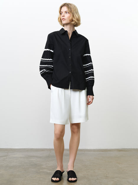 Cambria Cotton Black and White Ric Rac Long Sleeve Shirt