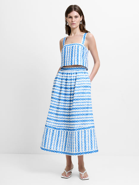Structured Taffeta Blue Shell Print Top