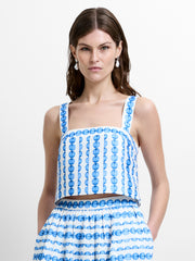 Structured Taffeta Blue Shell Print Top