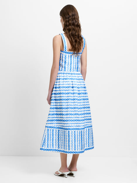 Structured Taffeta Blue Shell Print Top
