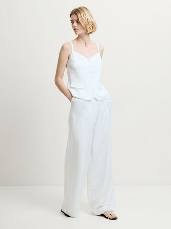 Cooper Linen Tailored Button Front White Cami Top
