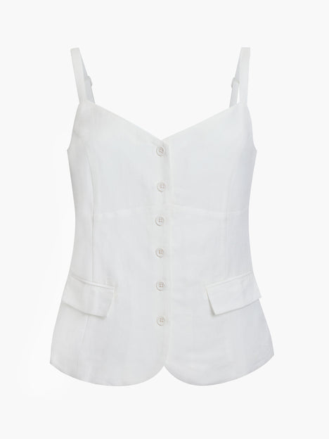 Cooper Linen Tailored Button Front White Cami Top