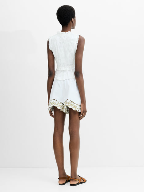Rhodes Poplin Sleeveless Smocked White Peplum Top