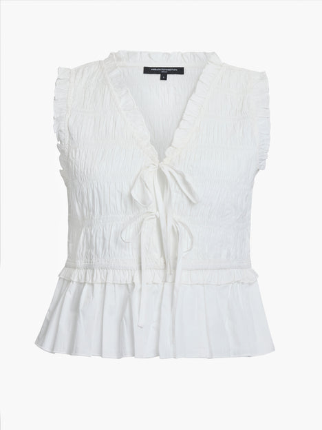 Rhodes Poplin Sleeveless Smocked White Peplum Top