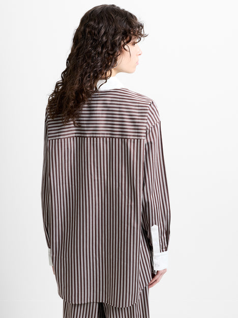 Alexis Poplin Brown Striped Button Down Relaxed Shirt