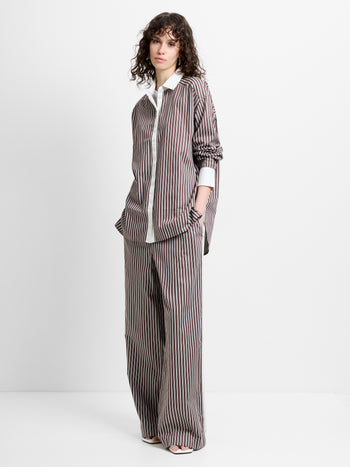 Alexis Poplin Brown Striped Button Down Relaxed Shirt