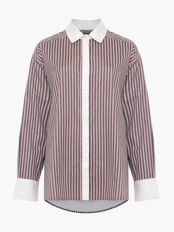 Alexis Poplin Brown Striped Button Down Relaxed Shirt