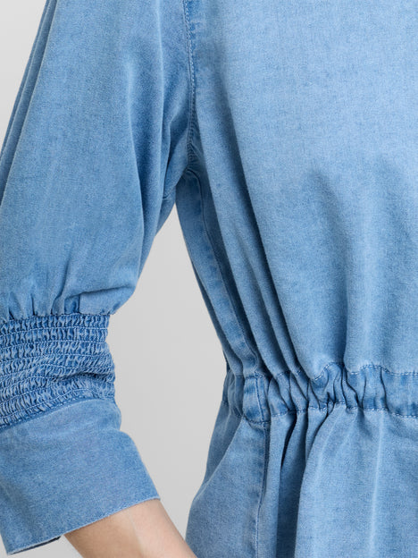 Zaves Chambray Denim Blue Drawstring Waist Top
