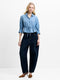 Zaves Chambray Denim Blue Drawstring Waist Top
