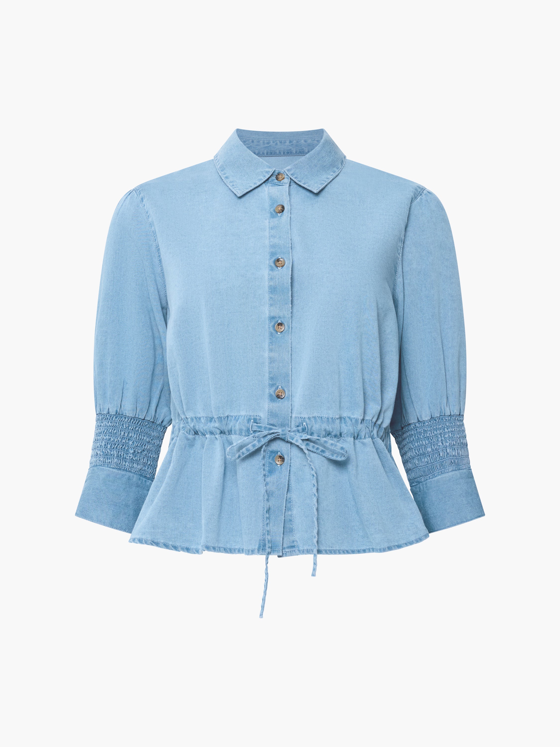 Zaves Chambray Denim Blue Drawstring Waist Top