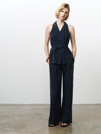 Melina Navy Belted Halterneck Top