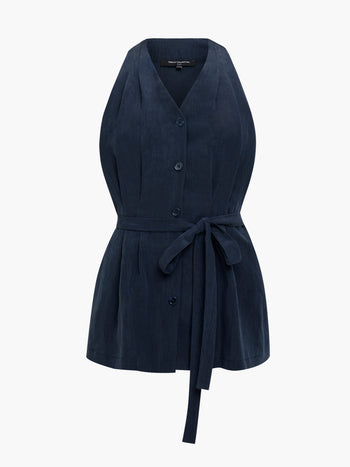 Melina Navy Belted Halterneck Top