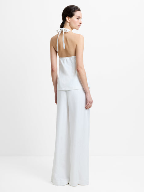 Keller Cotton Twill Button-Down White Halterneck Top