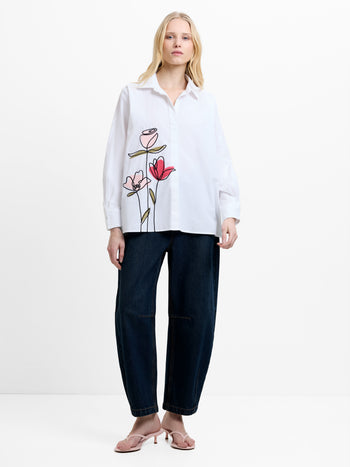 Cambria Cotton Floral Embroidered White Shirt